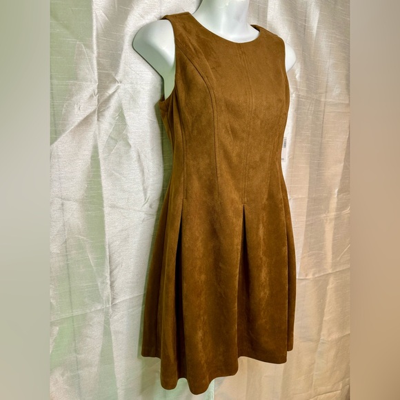 ROZ & ALI Women's Sleeveless Fit And Flare Faux Suede Dress - Picture 7 of 9